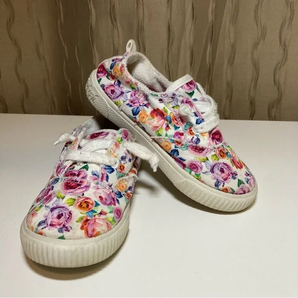 Blowfish Kid's Toddler 10 Classic Canvas White Pink Purple Floral Lined Shoes - Picture 2 of 14